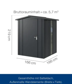 Hörmann Gartenhäuser & Gerätehäuser > Metallgerätehaus Juno JSD2 L-Sk Motiv Design bodentiefes Fenster, ca. B189/H219/T181 cm