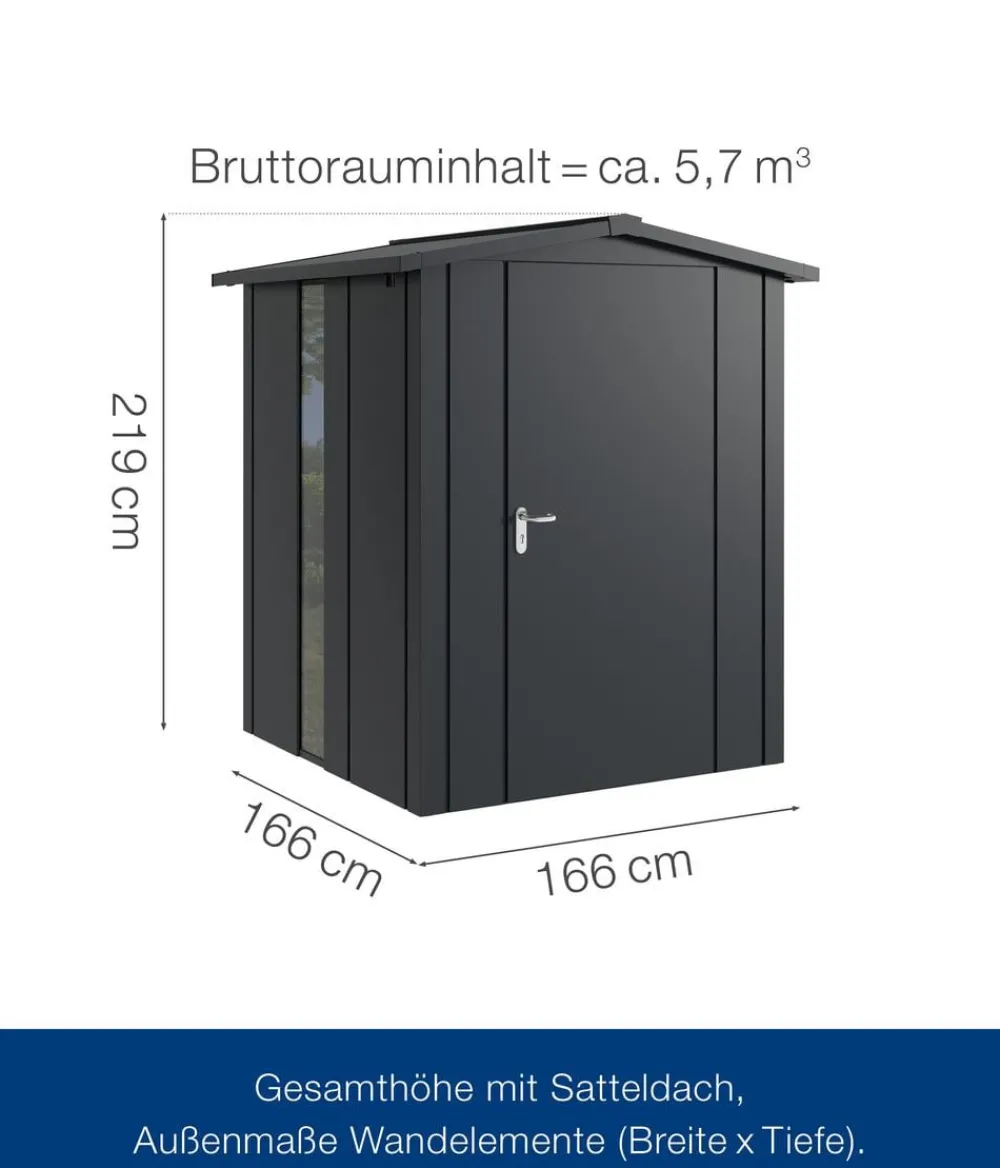 Hörmann Metallgerätehaus Juno JSD2 L-Sk Motiv Design bodentiefes Fenster, ca. B189/H219/T181 cm Anthrazit Best