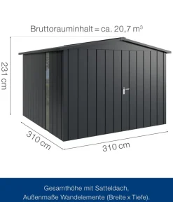 Hörmann Metallgerätehaus Juno JSD14 M-Sk Motiv Modern bodentiefes Fenster mit Doppeltür, ca. B333/H231/T325 cm Anthrazit Clearance