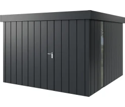 Hörmann Gartenhäuser & Gerätehäuser - Metallgerätehaus Juno JFD14 M-Sk Motiv Modern bodentiefes Fenster, ca. B325/H222/T325 cm Graualuminium