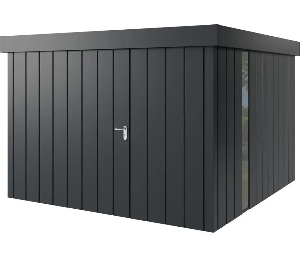 Hörmann Gartenhäuser & Gerätehäuser - Metallgerätehaus Juno JFD14 M-Sk Motiv Modern bodentiefes Fenster, ca. B325/H222/T325 cm Graualuminium