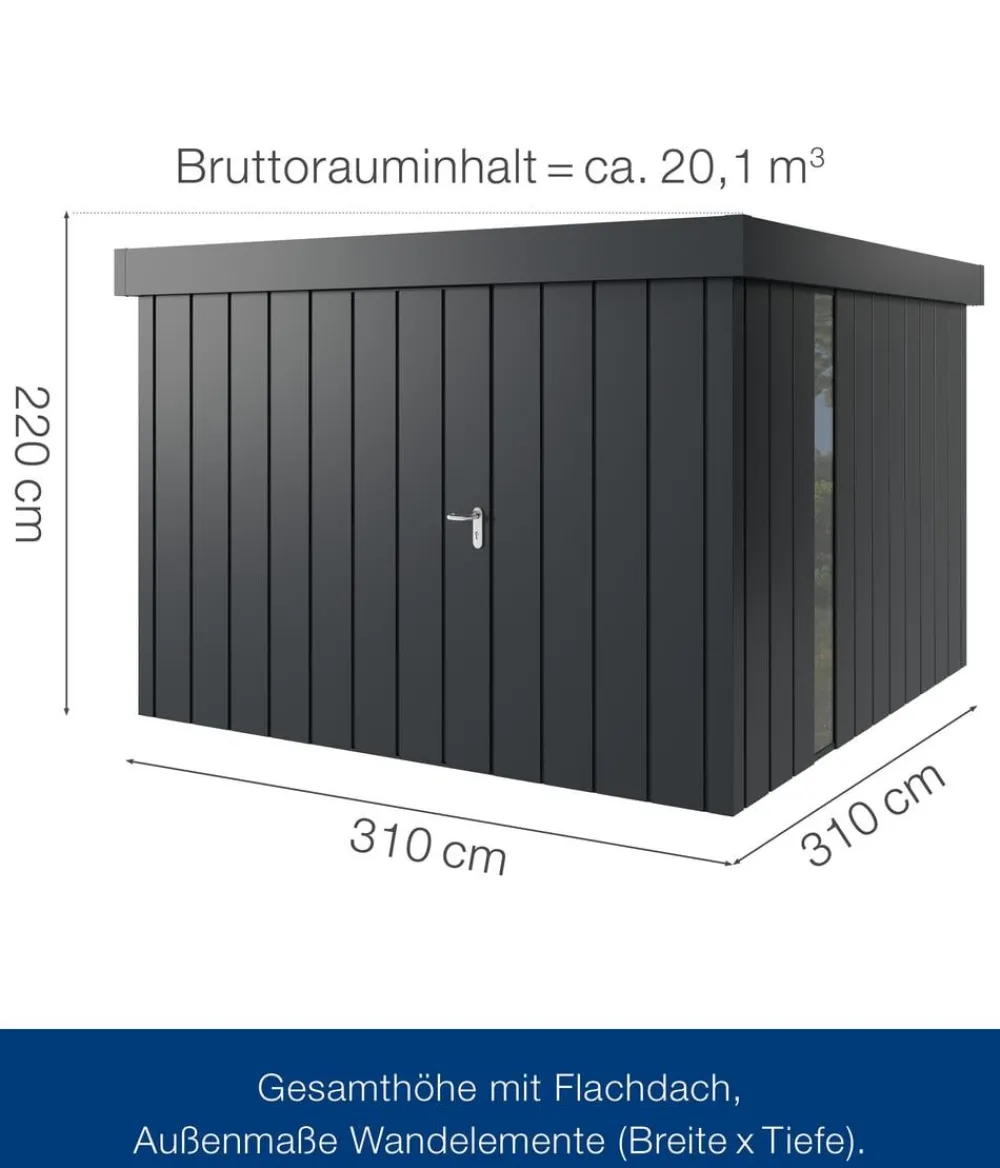 Hörmann Gartenhäuser & Gerätehäuser - Metallgerätehaus Juno JFD14 M-Sk Motiv Modern bodentiefes Fenster, ca. B325/H222/T325 cm Graualuminium