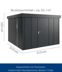Hörmann Gartenhäuser & Gerätehäuser - Metallgerätehaus Juno JFD14 L-Sk Motiv Design bodentiefes Fenster, ca. B325/H222/T325 cm Anthrazit