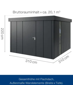 Hörmann Gartenhäuser & Gerätehäuser > Metallgerätehaus Juno JFD14 L-Sk Motiv Design bodentiefes Fenster, ca. B325/H222/T325 cm