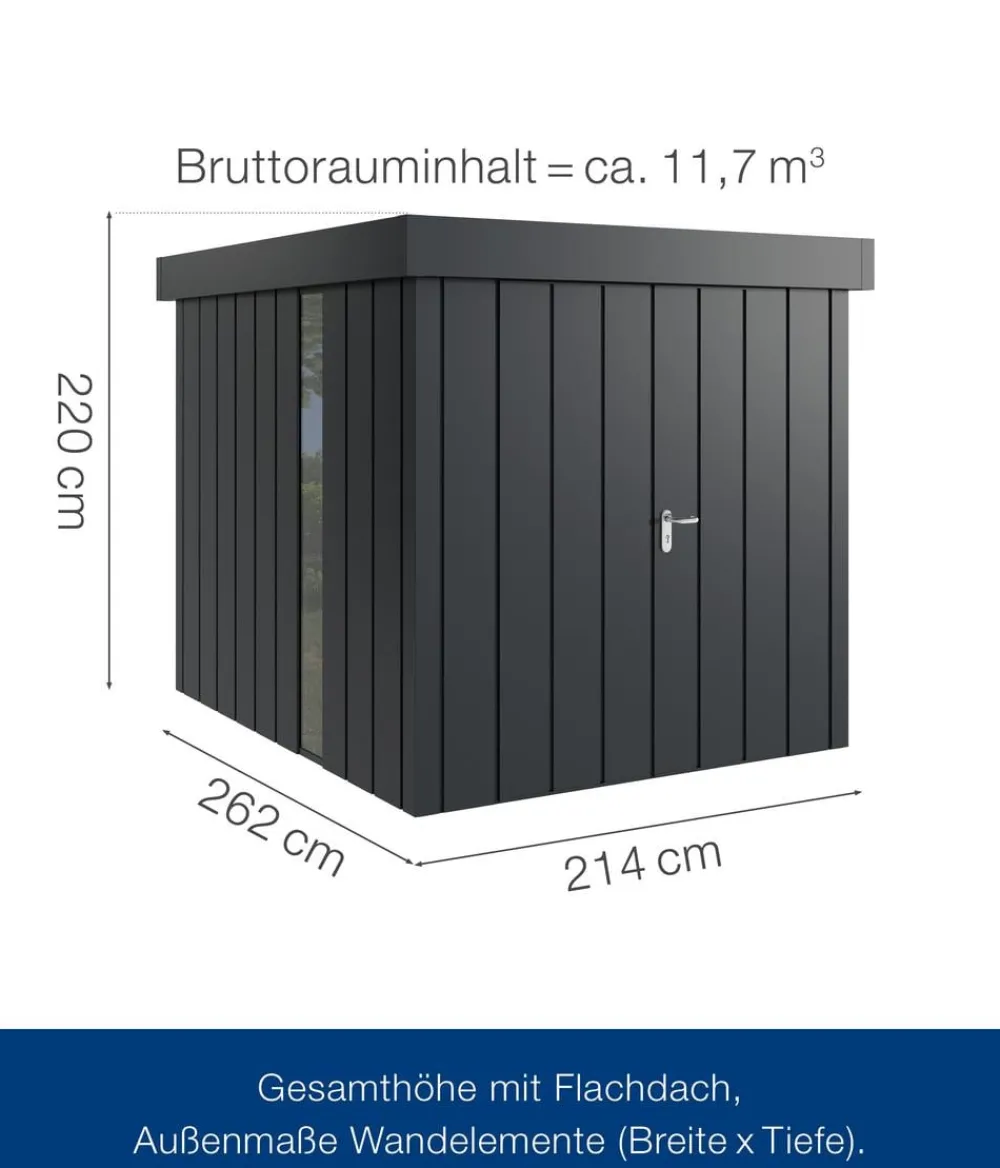 Hörmann Gartenhäuser & Gerätehäuser - Metallgerätehaus Juno JFD6 M-Sk Motiv Modern bodentiefes Fenster mit Doppeltür, ca. B229/H222/T277 cm Anthrazit
