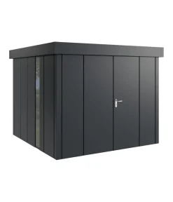 Hörmann Gartenhäuser & Gerätehäuser - Metallgerätehaus Juno JFD10 L-Sk Motiv Design bodentiefes Fenster mit Doppeltür, ca. B277/H222/T277 cm Anthrazit