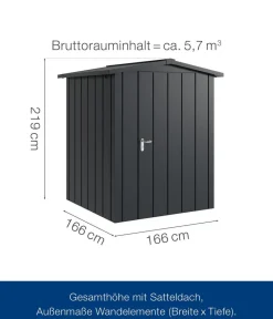 Hörmann Gartenhäuser & Gerätehäuser - Metallgerätehaus Juno JSD2 M-Sk Motiv Modern, ca. B189/H219/T181 cm Anthrazit