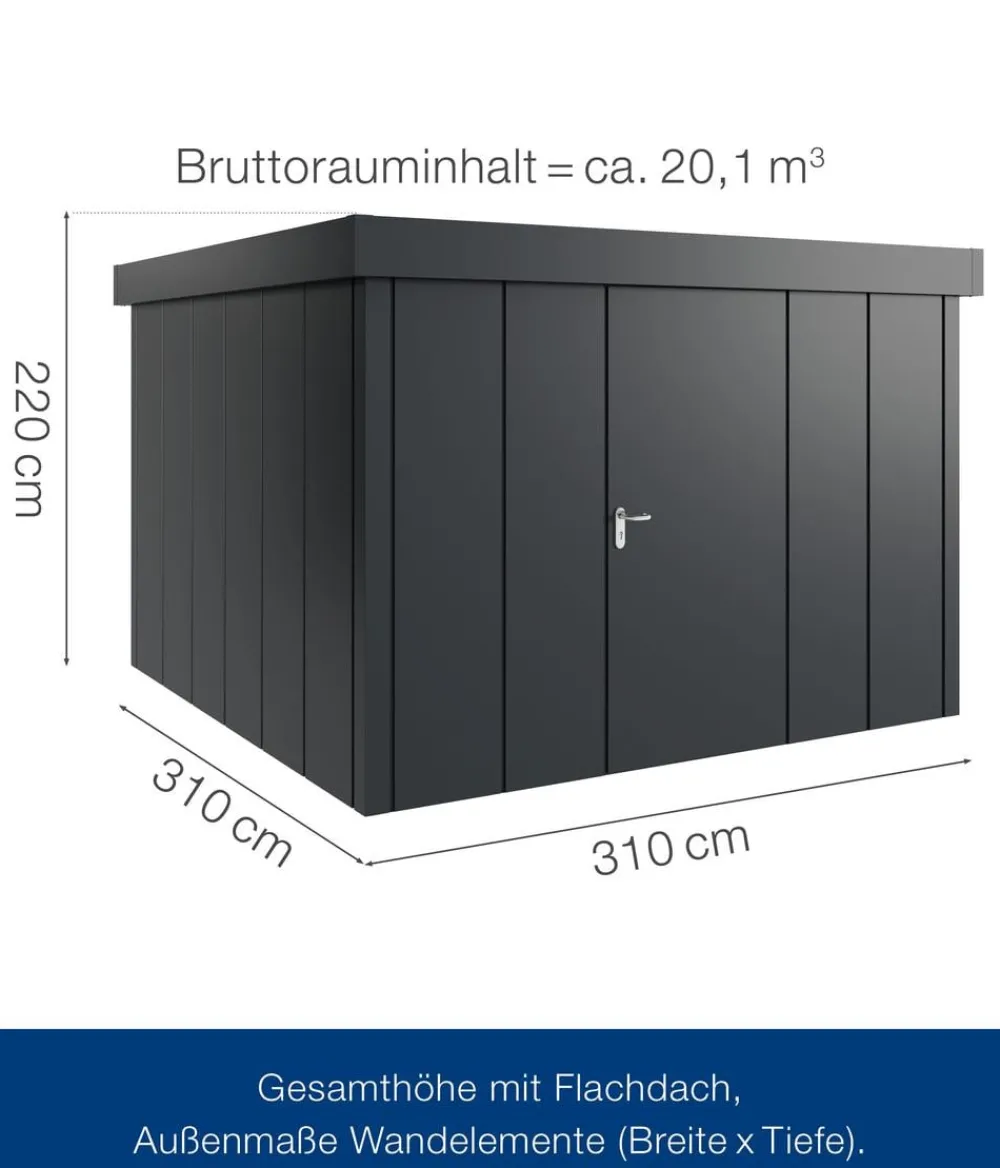 Hörmann Gartenhäuser & Gerätehäuser - Metallgerätehaus Juno JFD14 L-Sk Motiv Design, ca. B325/H222/T325 cm Anthrazit