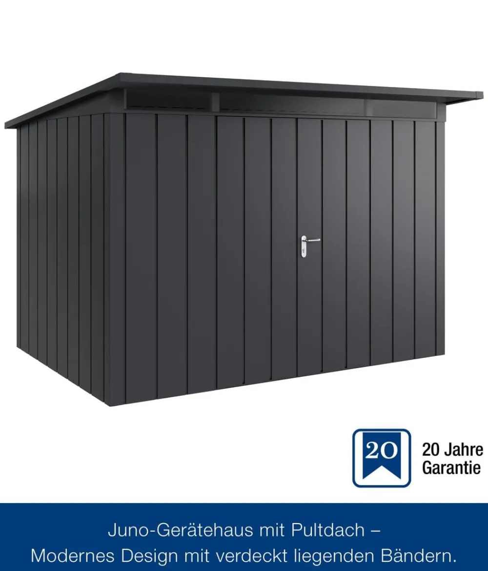 Hörmann Gartenhäuser & Gerätehäuser - Metallgerätehaus Juno JPD12 M-Sk Motiv Modern mit Doppeltür, ca. B325/H224/T262 cm Graualuminium