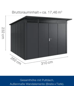 Hörmann Gartenhäuser & Gerätehäuser > Metallgerätehaus Juno JPD13 L-Sk Motiv Design mit Doppeltür, ca. B325/H232/T310 cm