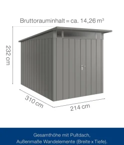 Hörmann Metallgerätehaus Juno JPD7 M-Sk Motiv Modern mit Doppeltür, ca. B229/H232/T358 cm Graualuminium Best