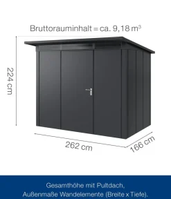 Hörmann Gartenhäuser & Gerätehäuser > Metallgerätehaus Juno JPD8 L-Sk Motiv Design, ca. B277/H224/T214 cm