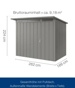 Hörmann Gartenhäuser & Gerätehäuser > Metallgerätehaus Juno JPD8 L-Sk Motiv Design, ca. B277/H224/T214 cm