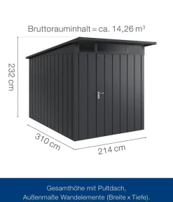 Hörmann Gartenhäuser & Gerätehäuser - Metallgerätehaus Juno JPD6 M-Sk Motiv Modern mit Doppeltür, ca. B229/H232/T310 cm Graualuminium