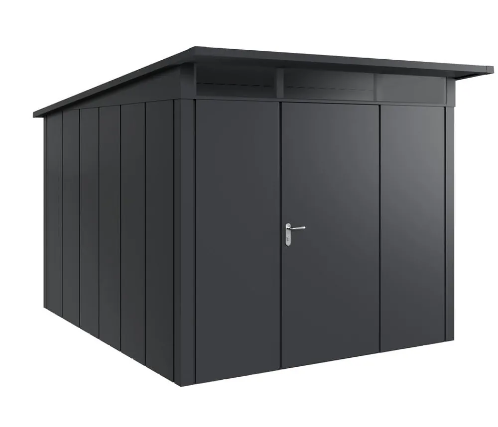 Hörmann Gartenhäuser & Gerätehäuser - Metallgerätehaus Juno JSD5 M-Sk Motiv Modern bodentiefes Fenster mit Doppeltür, ca. B237/H223/T229 cm Graualuminium