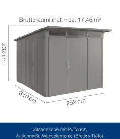 Hörmann Gartenhäuser & Gerätehäuser - Metallgerätehaus Juno JPD7 M-Sk Motiv Modern, ca. B229/H232/T358 cm Graualuminium
