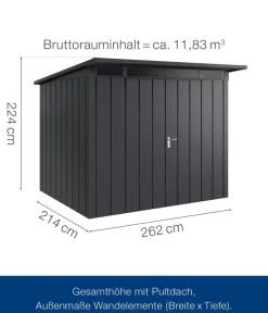 Hörmann Gartenhäuser & Gerätehäuser - Metallgerätehaus Juno JPD7 L-Sk Motiv Design, ca. B229/H232/T358 cm Anthrazit