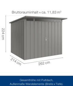 Hörmann Gartenhäuser & Gerätehäuser - Metallgerätehaus Juno JPD9 M-Sk Motiv Modern mit Doppeltür, ca. B277/H224/T262 cm Graualuminium