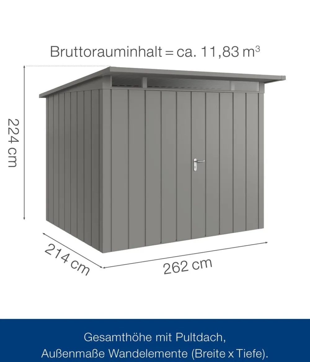 Hörmann Gartenhäuser & Gerätehäuser - Metallgerätehaus Juno JPD9 M-Sk Motiv Modern mit Doppeltür, ca. B277/H224/T262 cm Graualuminium