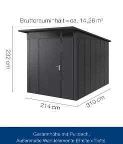 Hörmann Gartenhäuser & Gerätehäuser > Metallgerätehaus Juno JPD7 L-Sk Motiv Design, ca. B229/H232/T358 cm