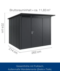 Hörmann Gartenhäuser & Gerätehäuser > Metallgerätehaus Juno JPD9 L-Sk Motiv Design, ca. B277/H224/T262 cm