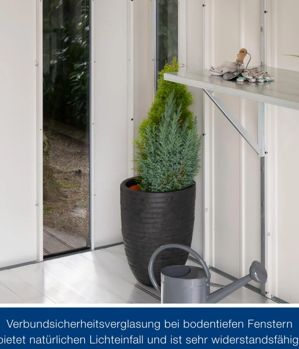 Hörmann Gartenhäuser & Gerätehäuser > Metallgerätehaus Juno JPD9 L-Sk Motiv Design, ca. B277/H224/T262 cm
