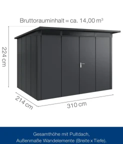 Hörmann Metallgerätehaus Juno JPD12 L-Sk Motiv Design mit Doppeltür, ca. B325/H224/T262 cm Anthrazit Best