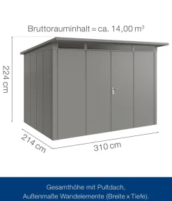 Hörmann Gartenhäuser & Gerätehäuser - Metallgerätehaus Juno JPD13 L-Sk Motiv Design, ca. B325/H232/T310 cm Anthrazit