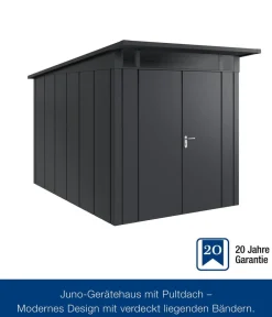 Hörmann Gartenhäuser & Gerätehäuser - Metallgerätehaus Juno JPD7 L-Sk Motiv Design mit Doppeltür, ca. B229/H232/T358 cm Anthrazit