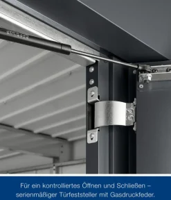 Hörmann Gartenhäuser & Gerätehäuser - Metallgerätehaus Juno JPD7 L-Sk Motiv Design mit Doppeltür, ca. B229/H232/T358 cm Anthrazit