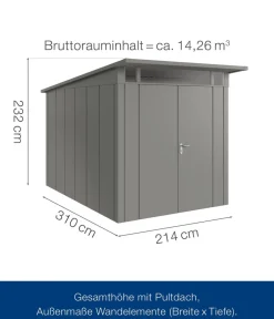 Hörmann Gartenhäuser & Gerätehäuser - Metallgerätehaus Juno JPD10 M-Sk Motiv Modern mit Doppeltür, ca. B277/H232/T310 cm Anthrazit