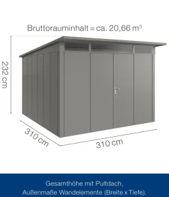 Hörmann Gartenhäuser & Gerätehäuser - Metallgerätehaus Juno JPD6 L-Sk Motiv Design mit Doppeltür, ca. B229/H232/T310 cm Anthrazit