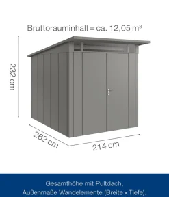 Hörmann Metallgerätehaus Juno JPD6 L-Sk Motiv Design mit Doppeltür, ca. B229/H232/T310 cm Graualuminium Outlet