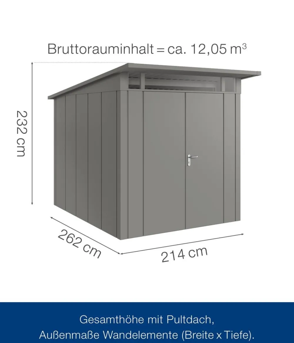 Hörmann Metallgerätehaus Juno JPD6 L-Sk Motiv Design mit Doppeltür, ca. B229/H232/T310 cm Graualuminium Outlet