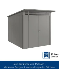 Hörmann Metallgerätehaus Juno JPD6 L-Sk Motiv Design mit Doppeltür, ca. B229/H232/T310 cm Graualuminium Outlet