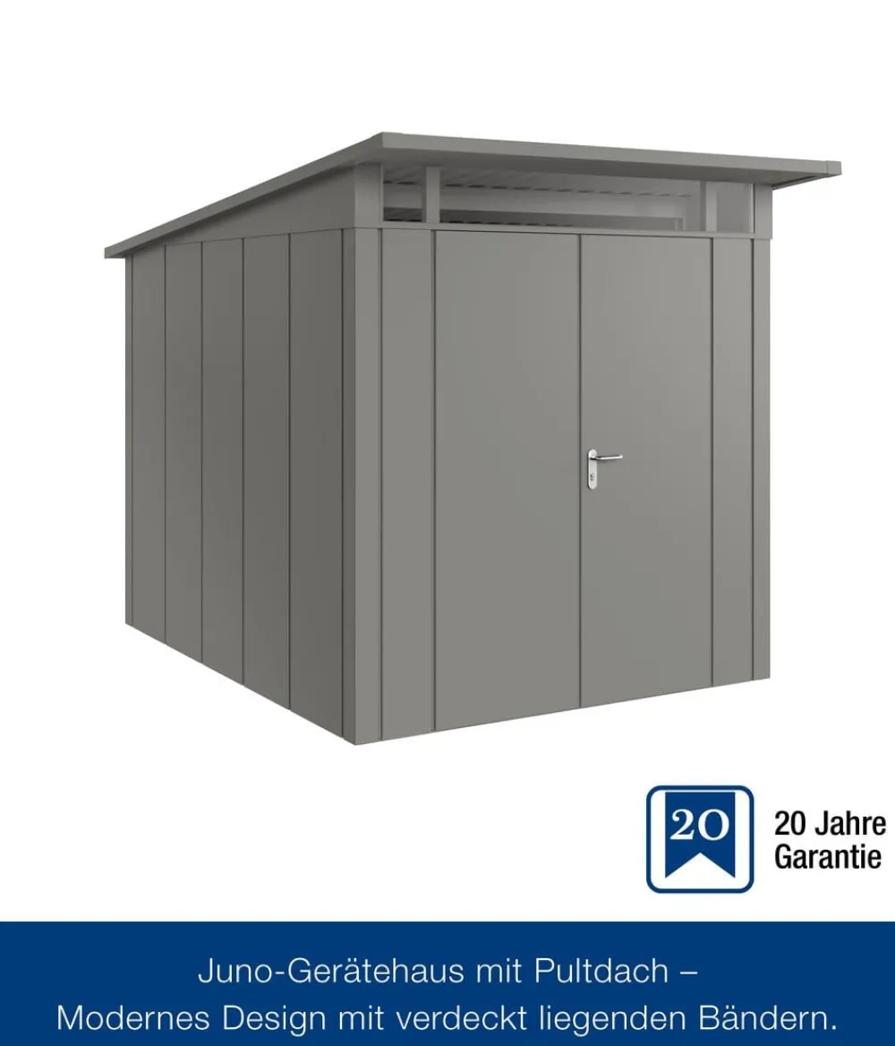 Hörmann Metallgerätehaus Juno JPD6 L-Sk Motiv Design mit Doppeltür, ca. B229/H232/T310 cm Graualuminium Outlet
