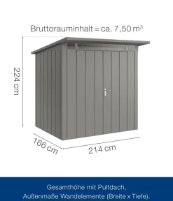 Hörmann Gartenhäuser & Gerätehäuser > Metallgerätehaus Juno JPD4 M-Sk Motiv Modern mit Doppeltür, ca. B229/H224/T214 cm