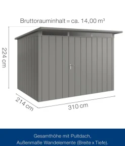 Hörmann Gartenhäuser & Gerätehäuser - Metallgerätehaus Juno JPD13 M-Sk Motiv Modern mit Doppeltür, ca. B325/H232/T310 cm Anthrazit