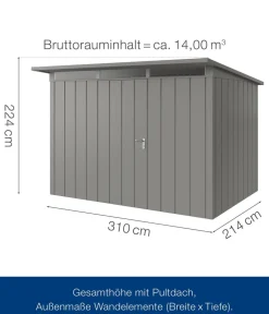 Hörmann Gartenhäuser & Gerätehäuser > Metallgerätehaus Juno JPD12 M-Sk Motiv Modern, ca. B325/H224/T262 cm