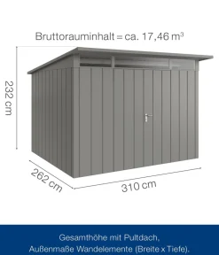 Hörmann Metallgerätehaus Juno JPD13 M-Sk Motiv Modern mit Doppeltür, ca. B325/H232/T310 cm Graualuminium Outlet