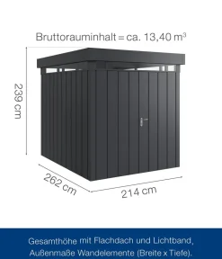 Hörmann Metallgerätehaus Juno mit Lichtband & Doppeltür JFD6 2126 M-Sk, ca. B229/H239/T277 cm Anthrazit