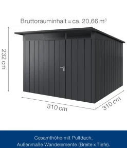 Hörmann Gartenhäuser & Gerätehäuser - Metallgerätehaus Juno JPD14 M-Sk Motiv Modern, ca. B325/H232/T358 cm Graualuminium