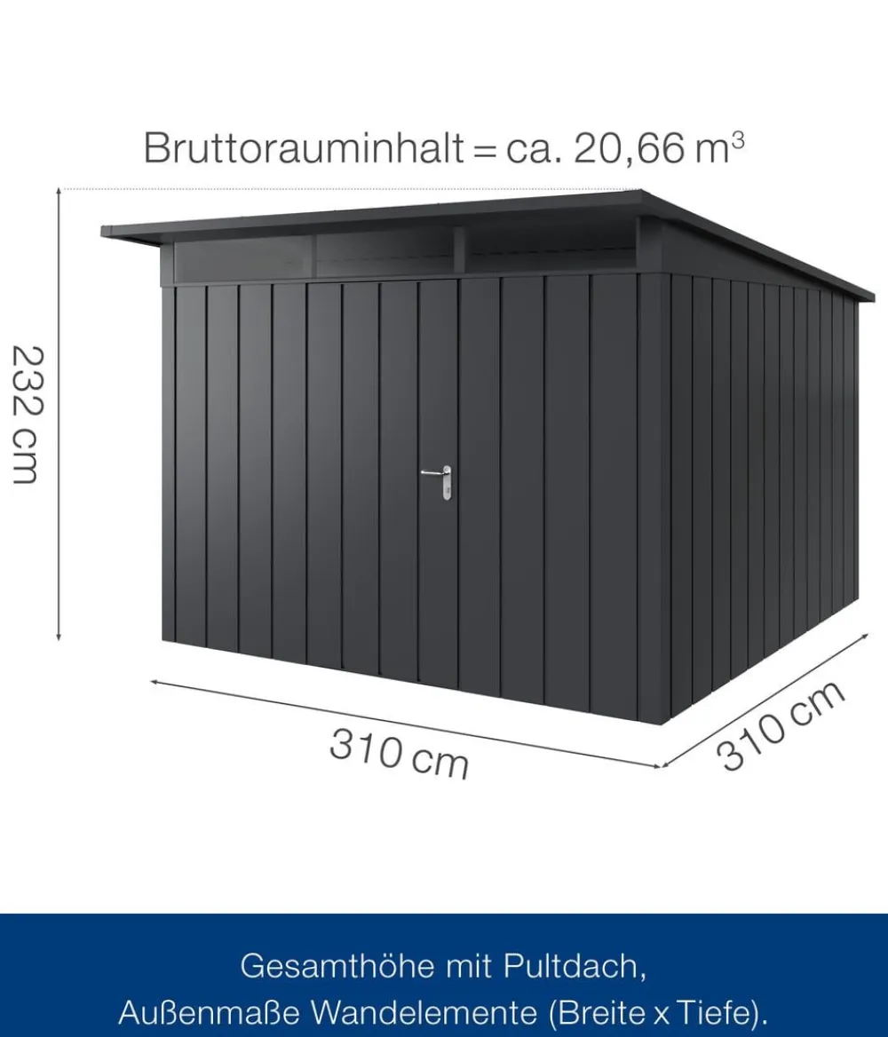 Hörmann Gartenhäuser & Gerätehäuser - Metallgerätehaus Juno JPD14 M-Sk Motiv Modern, ca. B325/H232/T358 cm Graualuminium