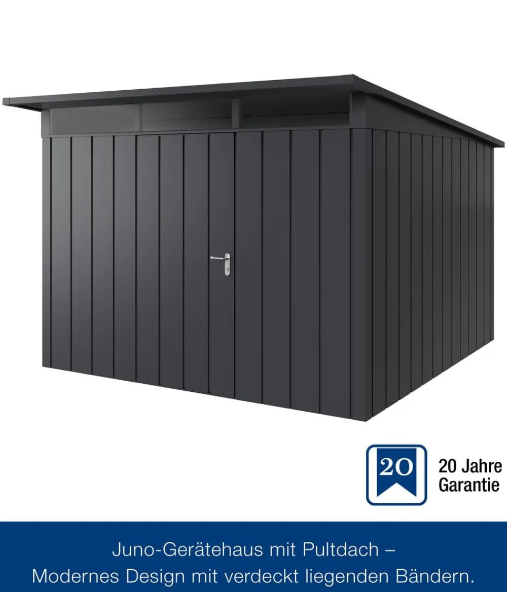 Hörmann Gartenhäuser & Gerätehäuser - Metallgerätehaus Juno JPD14 M-Sk Motiv Modern, ca. B325/H232/T358 cm Graualuminium
