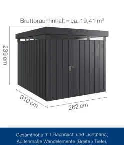 Hörmann Gartenhäuser & Gerätehäuser - Metallgerätehaus Juno mit Lichtband JFD11 M-Sk, ca. B277/H239/T325 cm Anthrazit