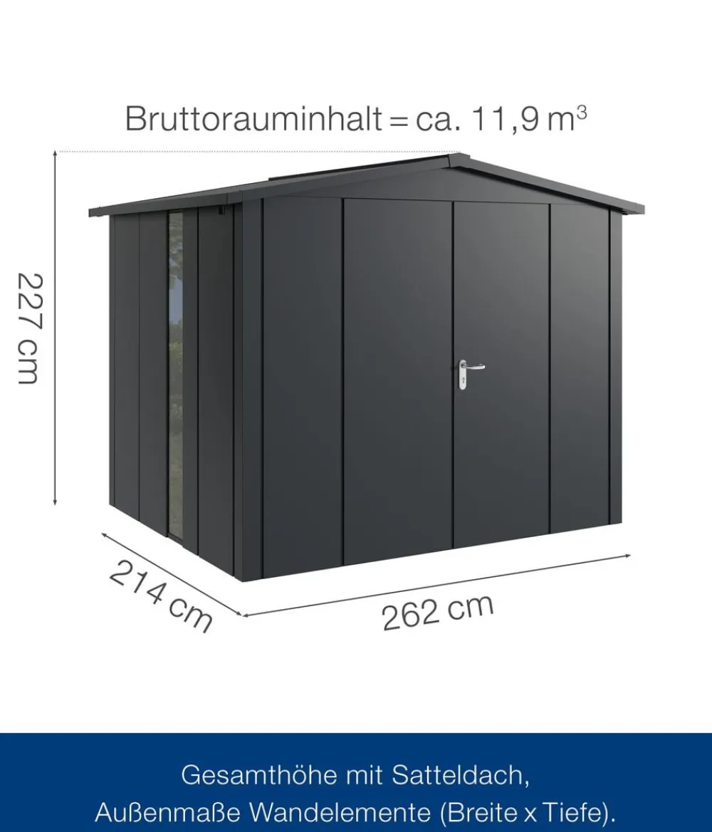 Hörmann Metallgerätehaus Juno JSD9 L-Sk Motiv Design bodentiefes Fenster mit Doppeltür, ca. B285/H227/T237 cm Anthrazit Hot