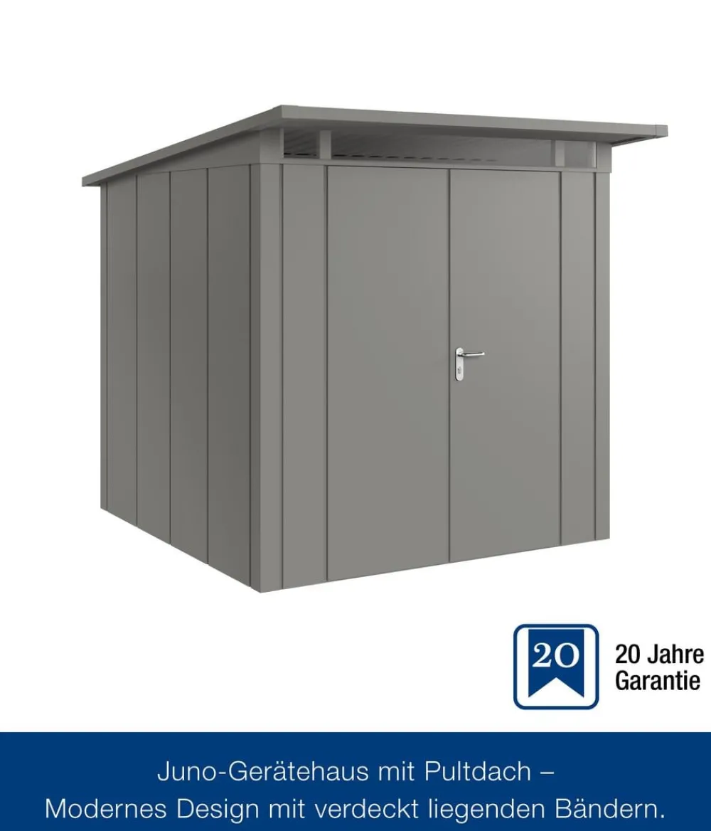 Hörmann Metallgerätehaus Juno JPD5 L-Sk Motiv Design mit Doppeltür, ca. B229/H224/T262 cm Graualuminium Best