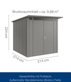Hörmann Metallgerätehaus Juno JPD5 L-Sk Motiv Design mit Doppeltür, ca. B229/H224/T262 cm Graualuminium Best