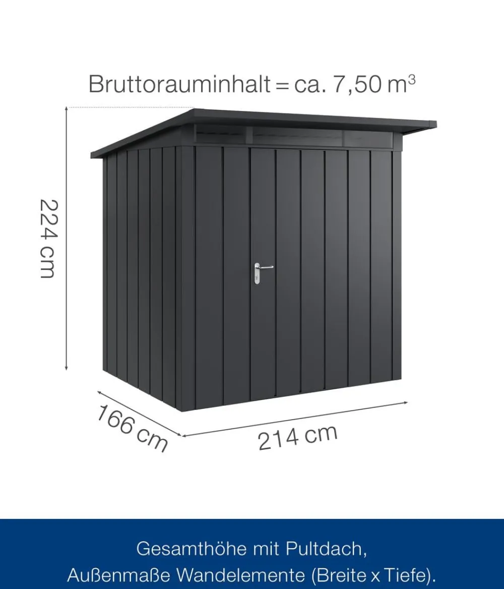 Hörmann Gartenhäuser & Gerätehäuser - Metallgerätehaus Juno JPD4 M-Sk Motiv Modern, ca. B229/H224/T214 cm Anthrazit