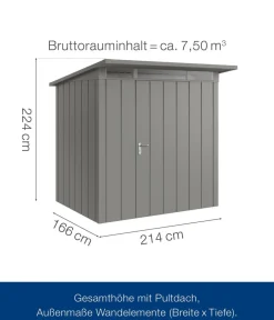 Hörmann Gartenhäuser & Gerätehäuser - Metallgerätehaus Juno JPD4 M-Sk Motiv Modern, ca. B229/H224/T214 cm Graualuminium